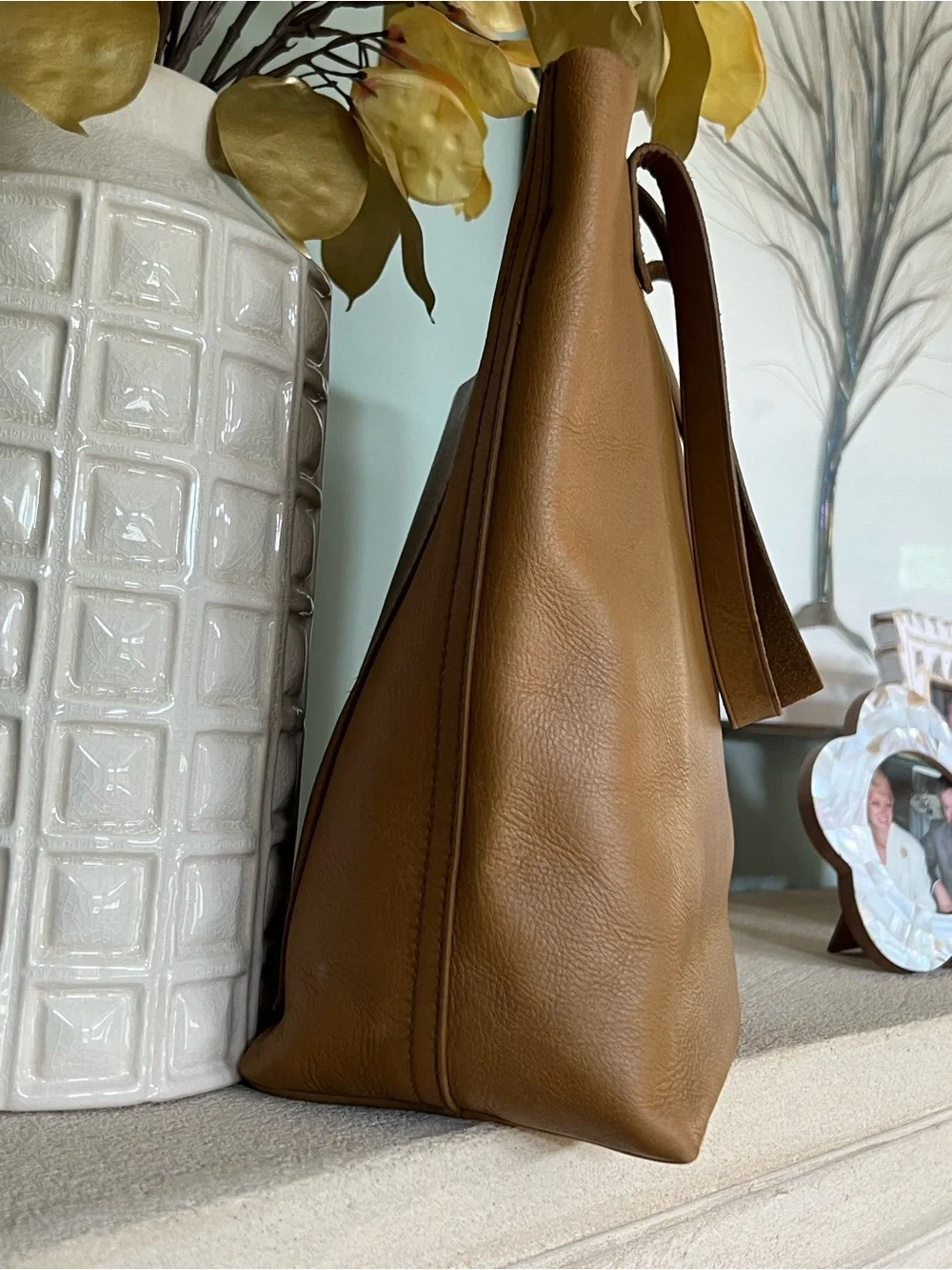 Madewell Medium Transport Tote English Saddle Leather Crossbody Bag